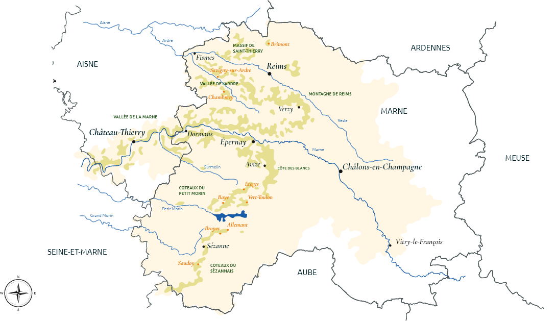 Carte des villages du champagne Valerie & Gael Dupont